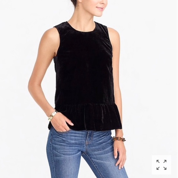 J. Crew Factory Tops - J. Crew | Black Crushed Velvet Peplum Top